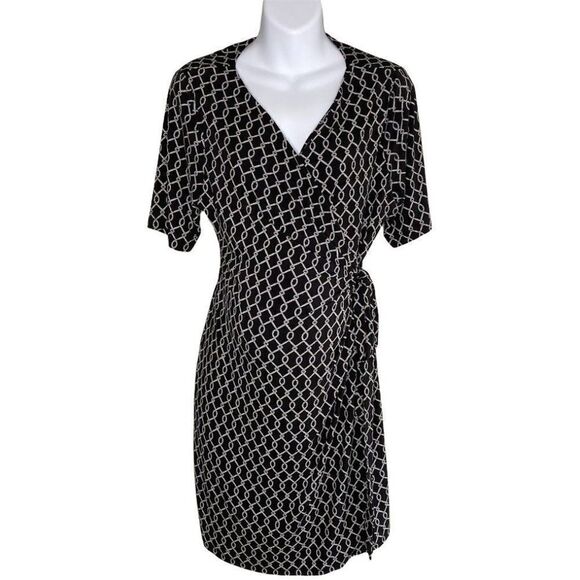 Motherhood Maternity Surplice Faux-Wrap Dress‎ Womens XL Black White Side-Tie - Picture 6 of 15